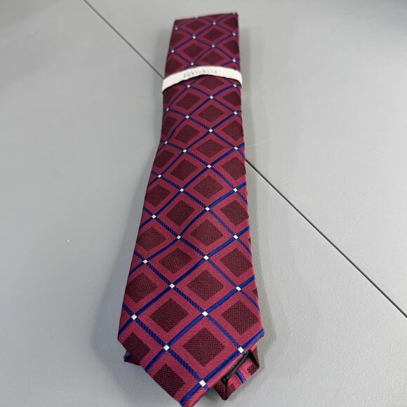Perry‎ Ellis Portfolio Mens Necktie Hendry Grid Maroon Office Professional New - Picture 3 of 11